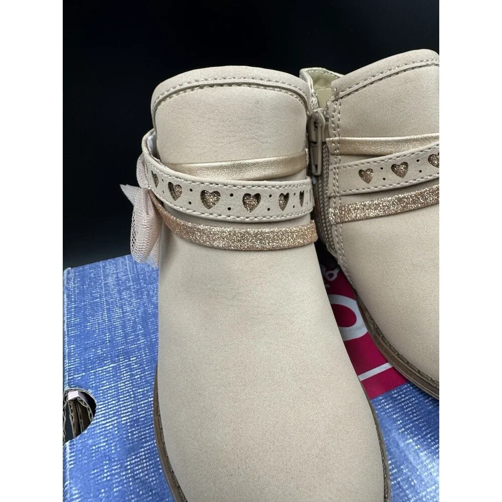 Pop Big Girls Lil Elisha Block Heel Tan Toddler Booties Size 8 M, New